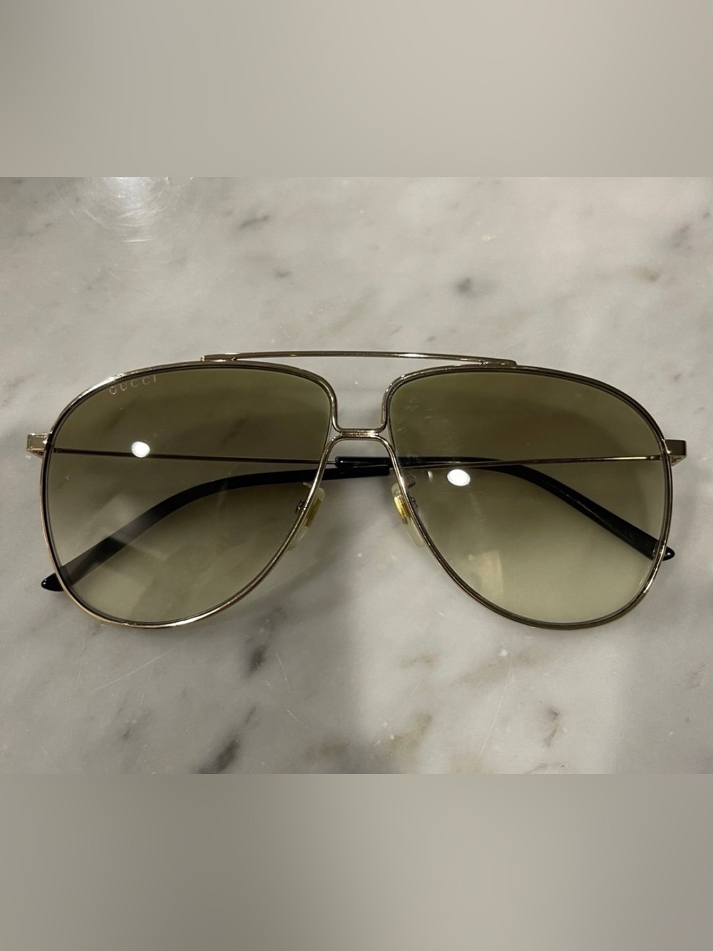 Gucci Aviator Sunglasses Gold GG0440S 003 Green Gradient Lens 61mm Italy